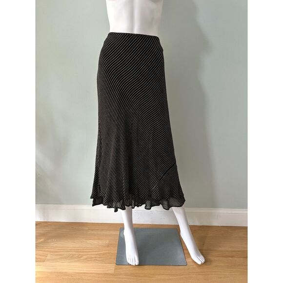 Style & Co. Vintage Black & Gold Tan Polka Dot Midi Skirt size 10P - Picture 1 of 6